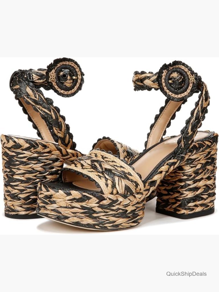 Braid Woven Ankle-Wrap Platform Heeled Sandal With Buckle